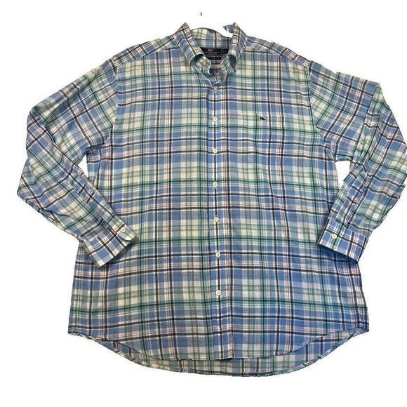 Vineyard Vines Classic Fit Tucker Shirt Blue Pink Green Plaid Button Down SizeXL - Picture 1 of 6